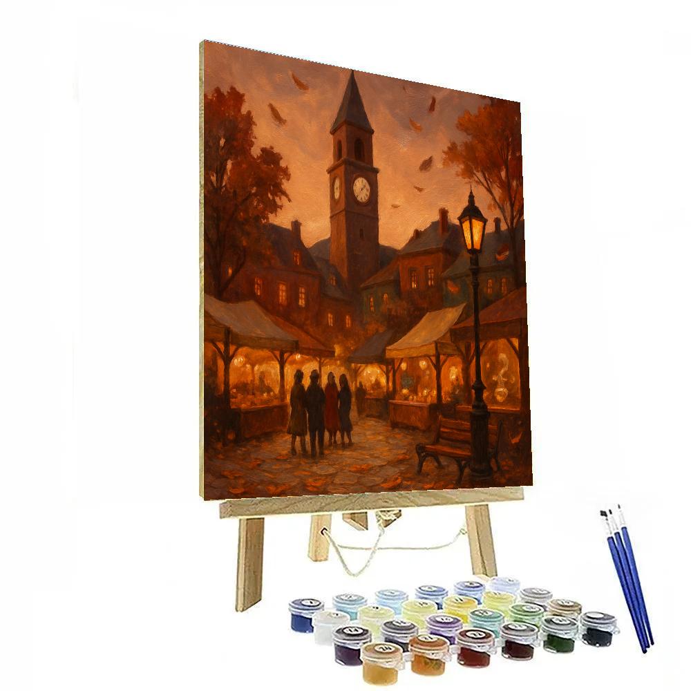 Autumn Clock Tower Market Glow Paint by numbers art