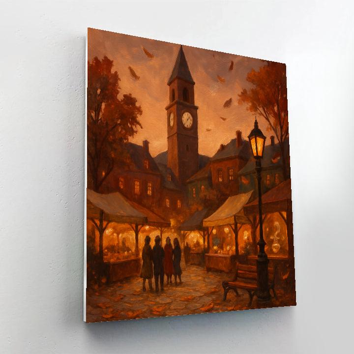 Autumn Clock Tower Market Glow Paint by numbers art