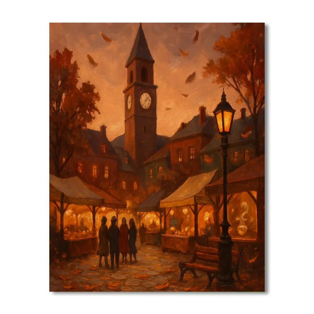 Autumn Clock Tower Market Glow Paint by numbers art