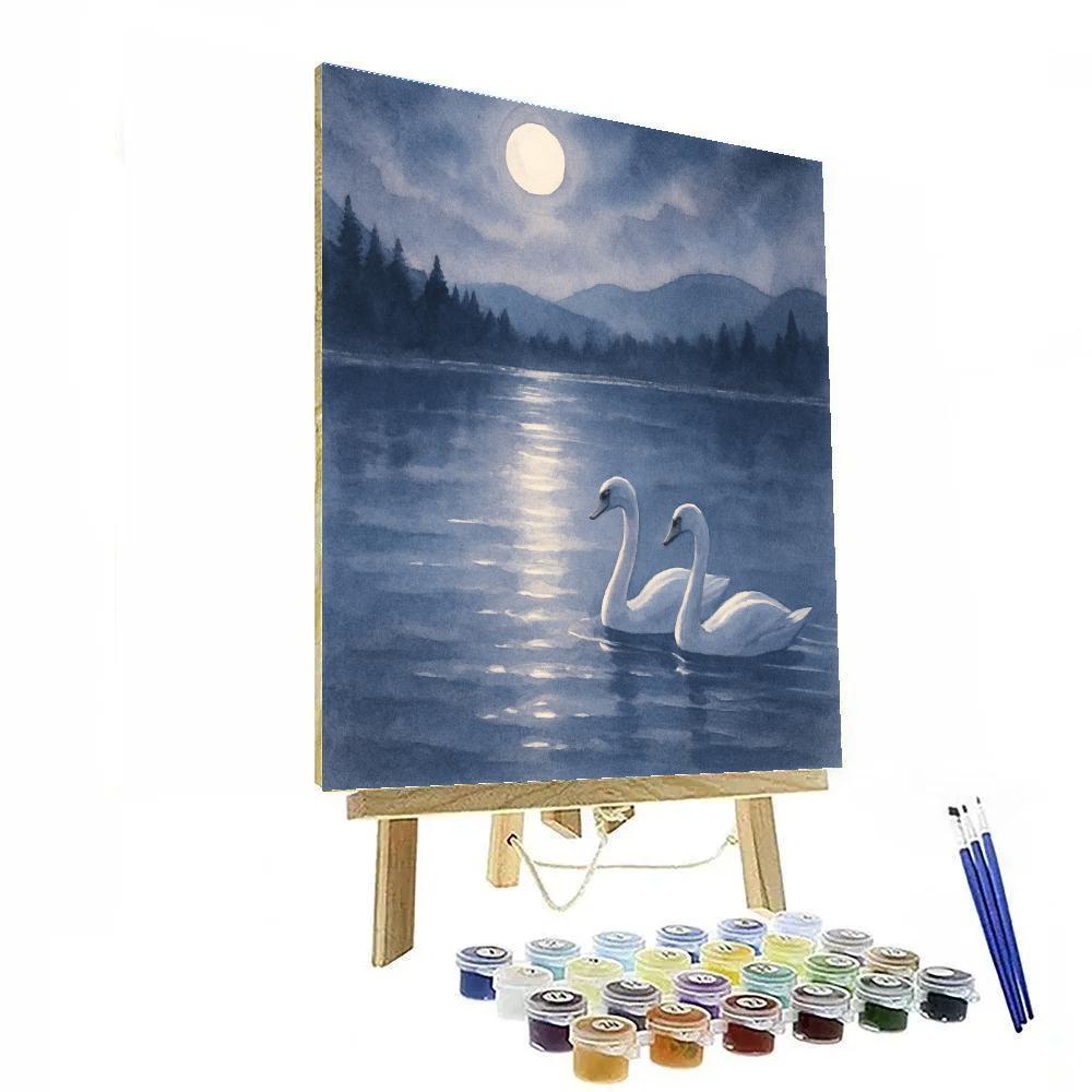Moonlit Swans On Silver Water painting number kit