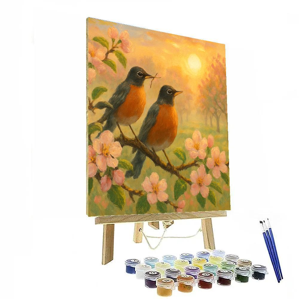 Orchard Dawn Robins Among Apple Blossoms DIY paint by numbers