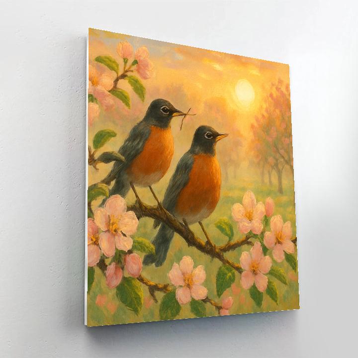 Orchard Dawn Robins Among Apple Blossoms DIY paint by numbers
