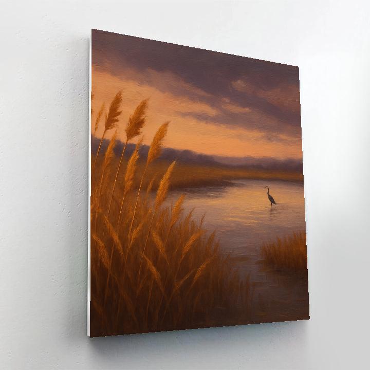 Golden Reed Marsh At Dusk With Distant Heron DIY paint by numbers