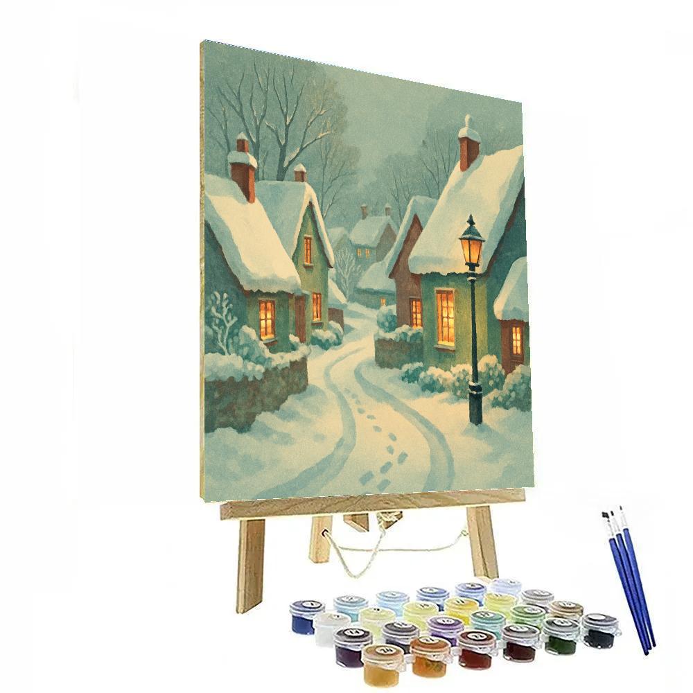Village Street In Gentle Snowfall Paint by numbers art