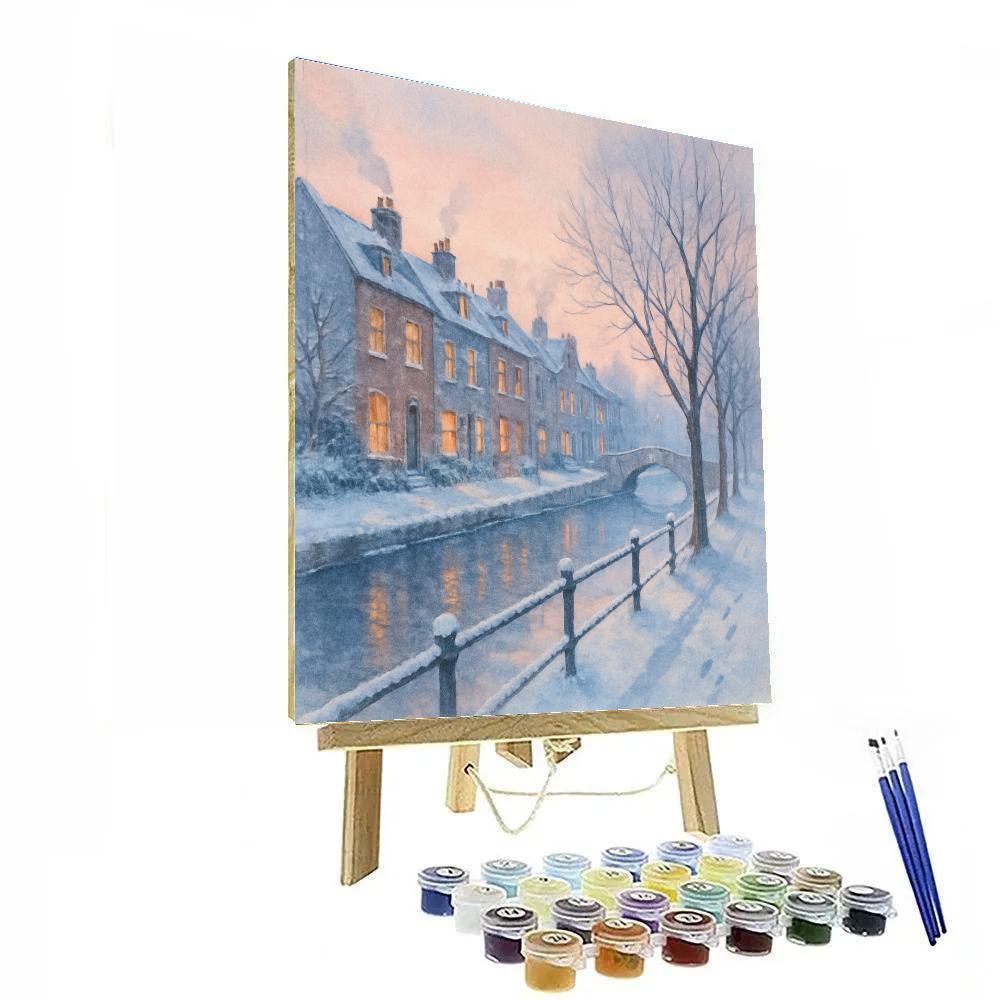 Snowy Riverside Rowhomes At Dawn Haze paint by color