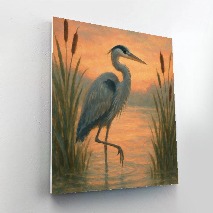 Heron At The Reed Framed Sunset Marsh DIY paint by numbers