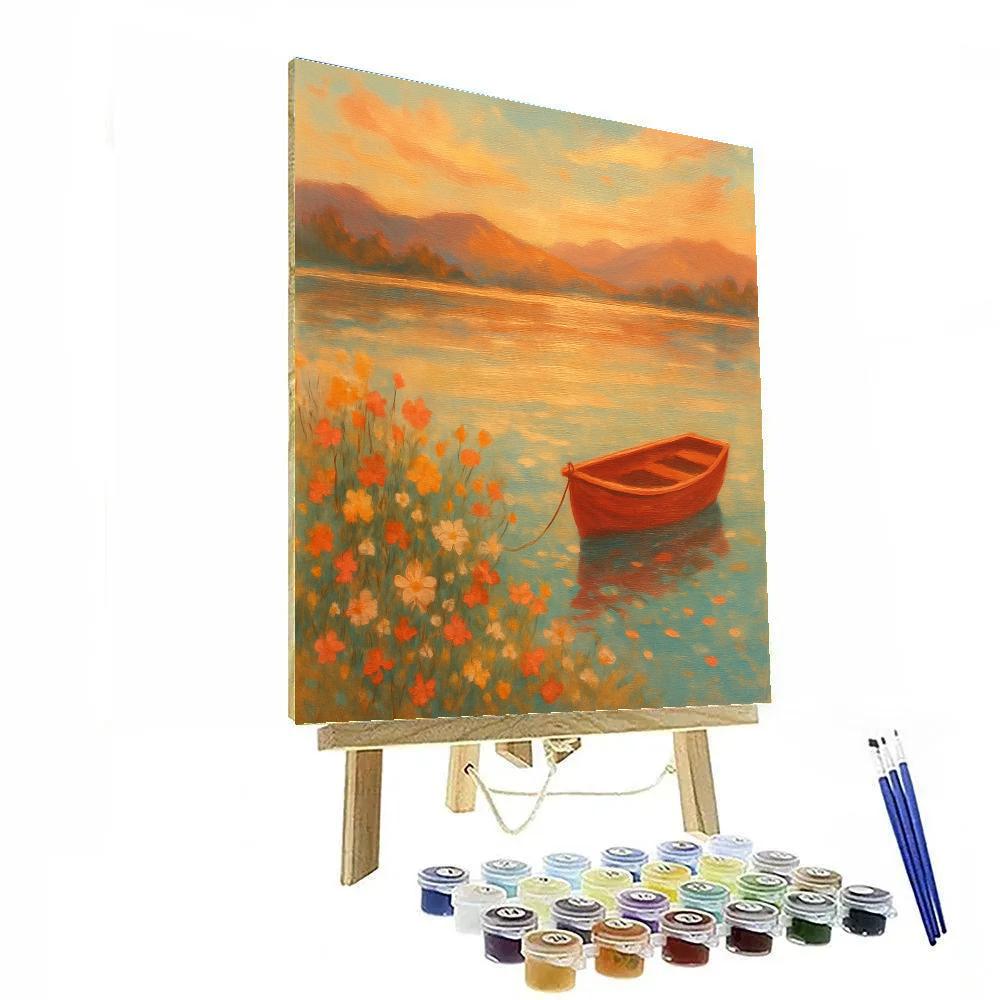 Golden Hour Rowboat And Wildflower Shore Paint by numbers art