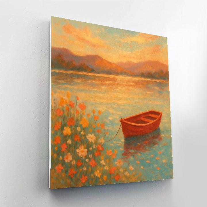 Golden Hour Rowboat And Wildflower Shore Paint by numbers art