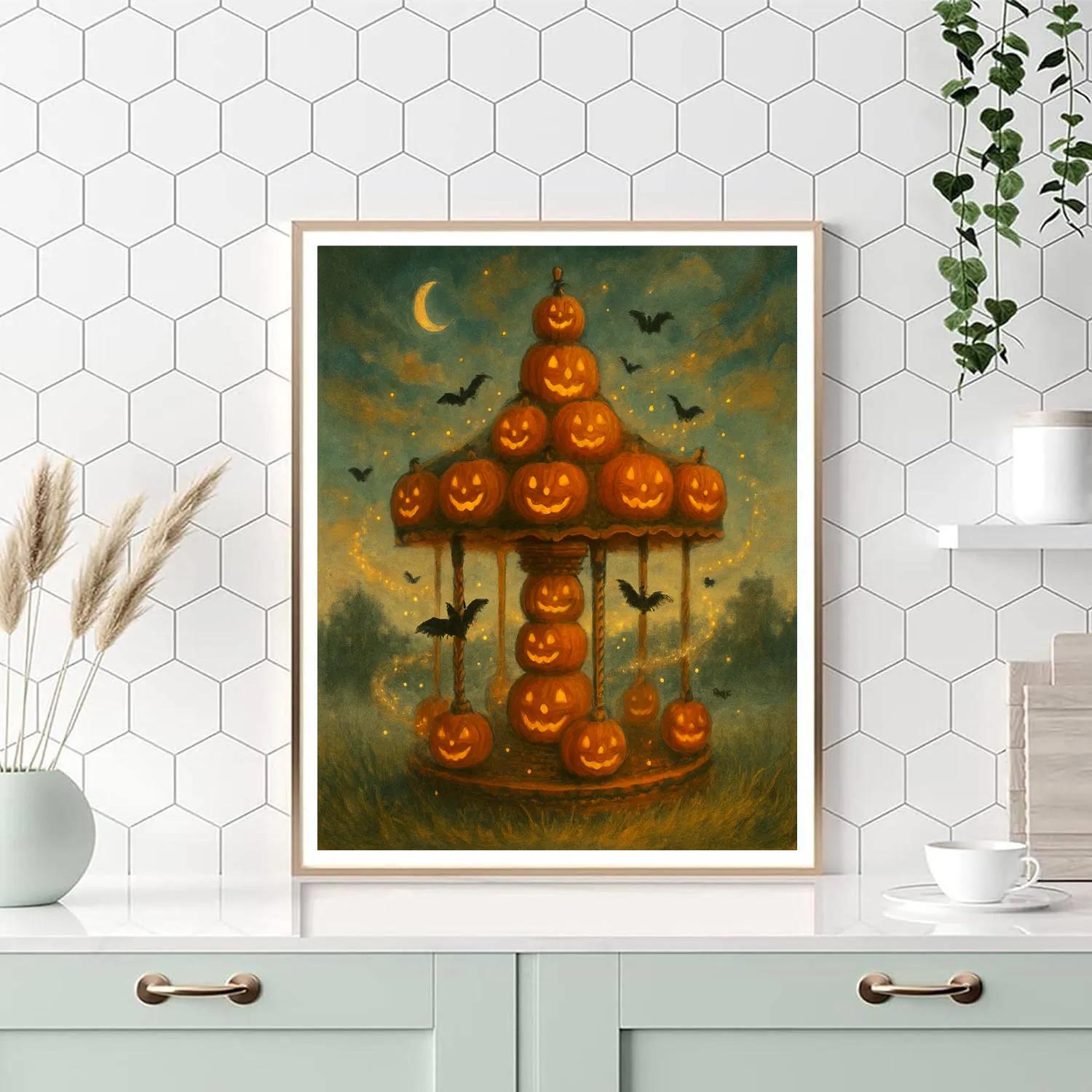 Jack O Lantern Carousel In The Foggy Meadow paint by numbers