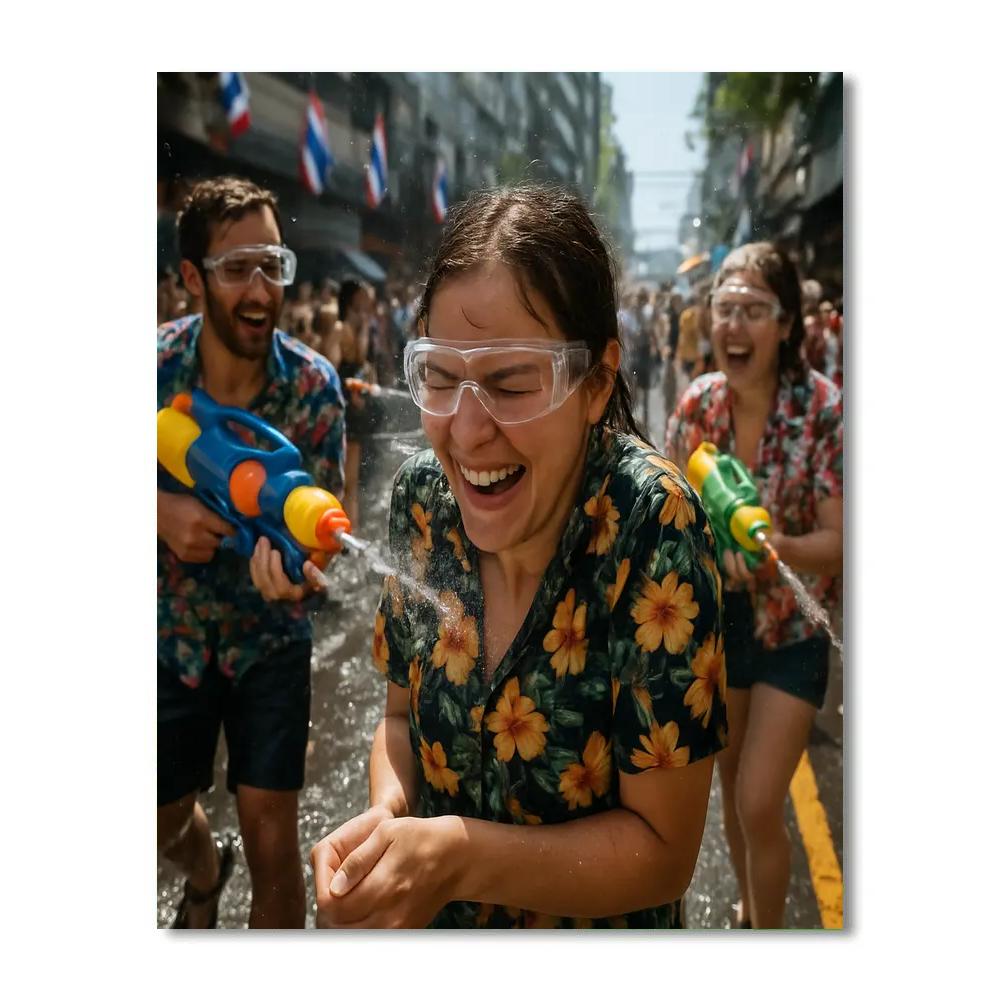 Songkran Water Festival Silom Road Bangkok Number painting