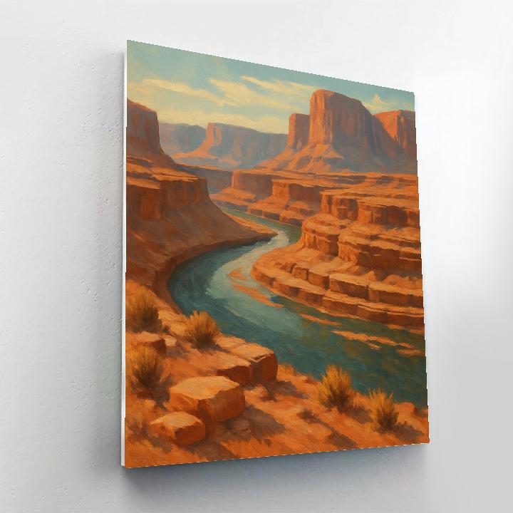 Canyon River Bend Under Striped Sandstone Cliffs paint by number