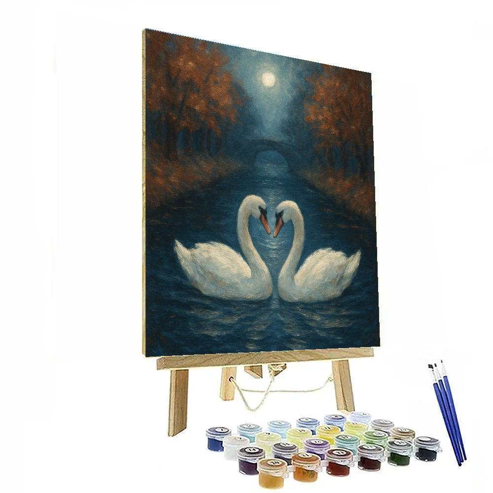 Moonlit Swans On A Quiet Canal Paint by numbers kits