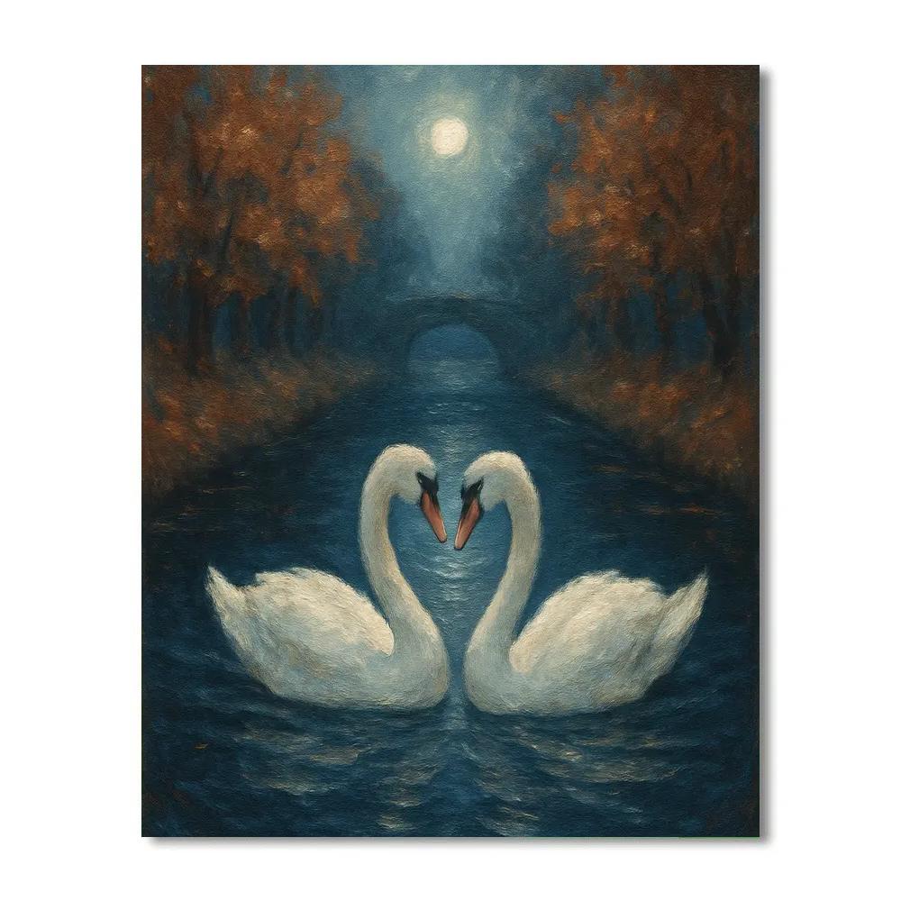 Moonlit Swans On A Quiet Canal Paint by numbers kits