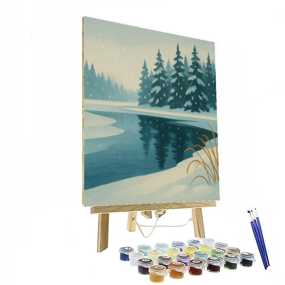 Winter Pines And Glassy Ice Lake painting number kit