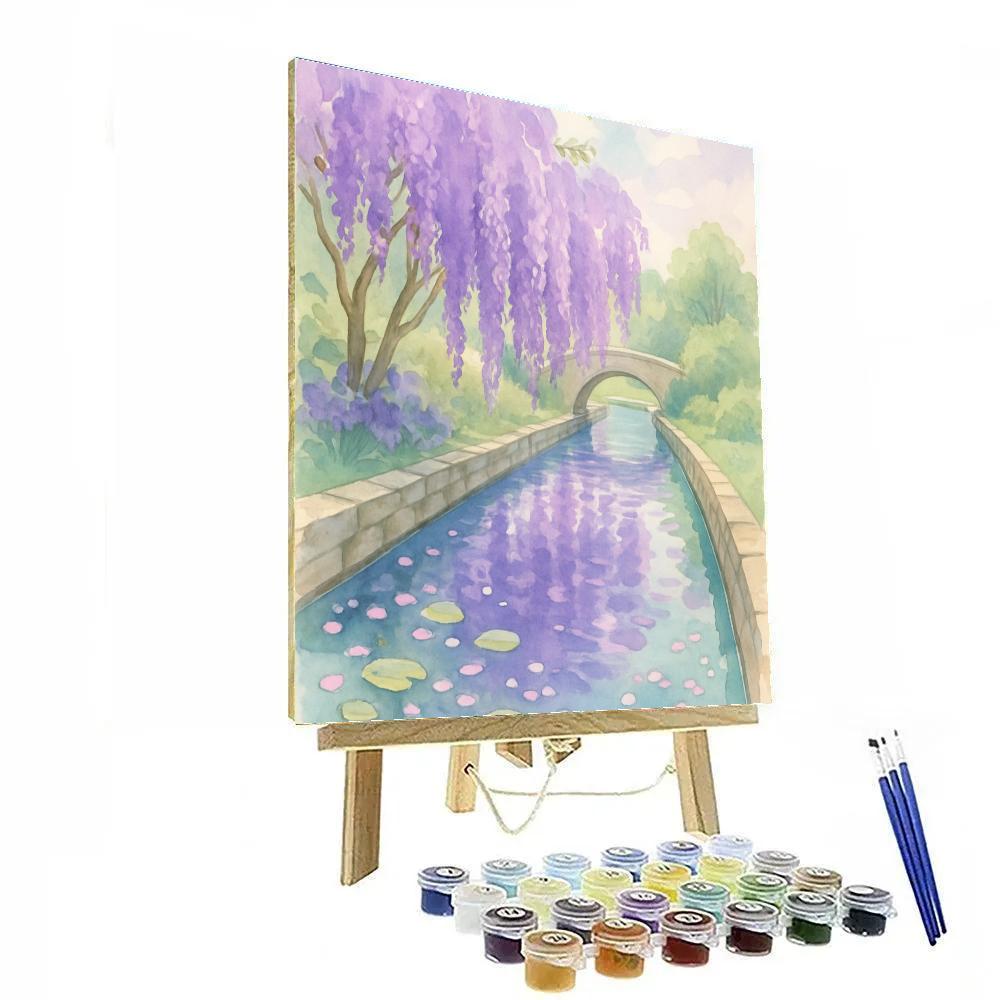 Spring Canal Garden With Blooming Wisteria Reflections Number painting