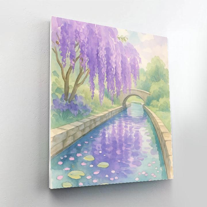 Spring Canal Garden With Blooming Wisteria Reflections Number painting