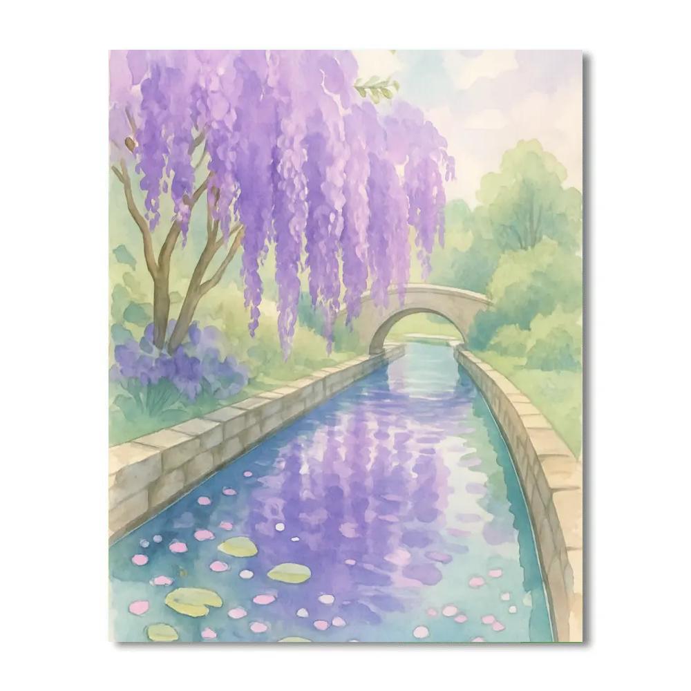 Spring Canal Garden With Blooming Wisteria Reflections Number painting