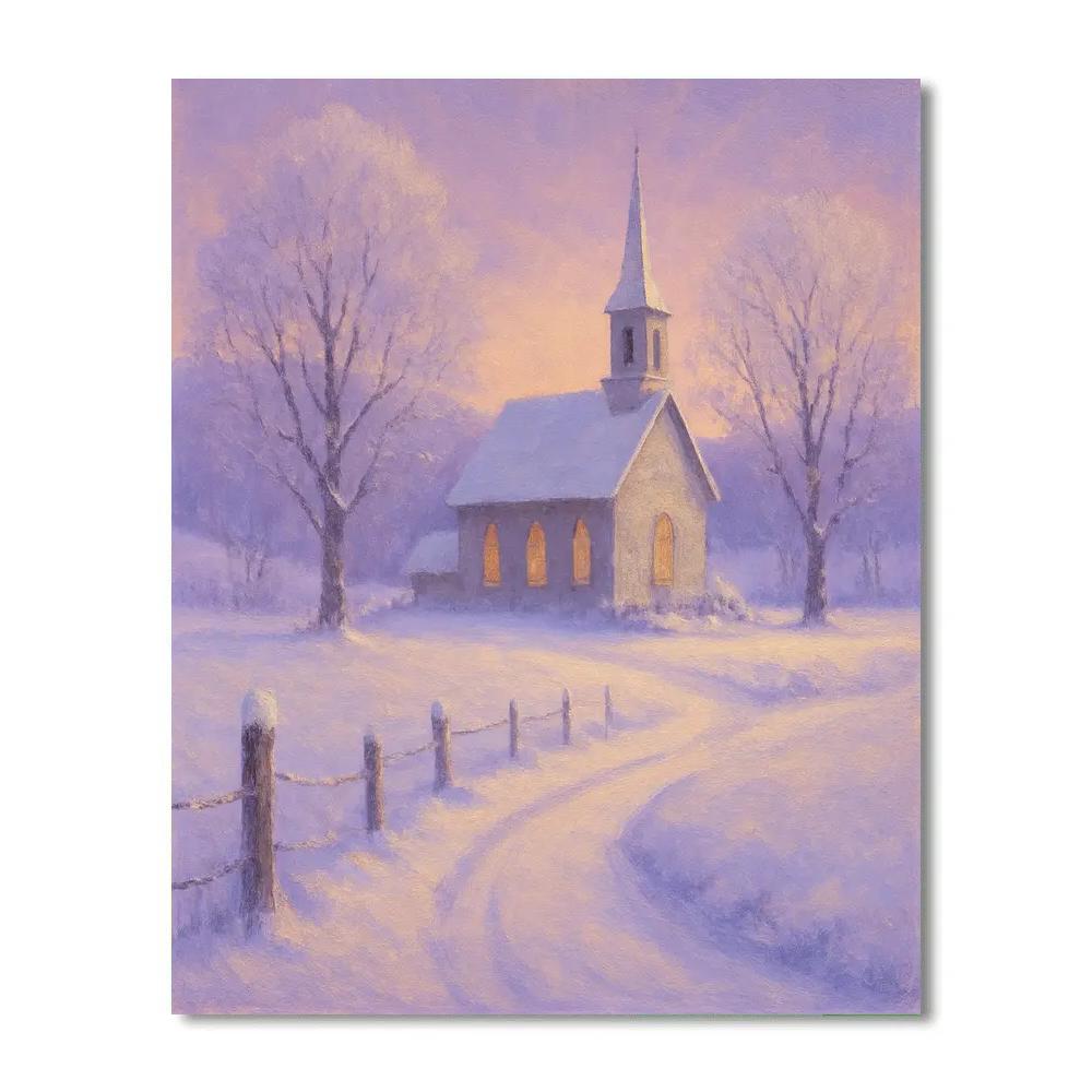 Country Church Beneath A Lavender Sky paint by number