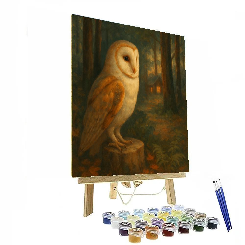 Barn Owl Hearthlight In The Woodland Clearing Painting by numbers kit