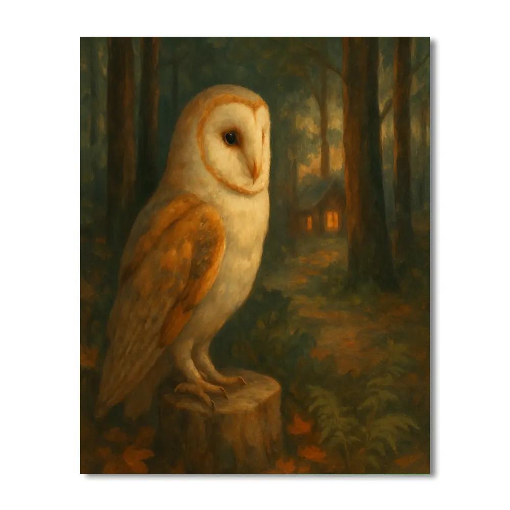 Barn Owl Hearthlight In The Woodland Clearing Painting by numbers kit