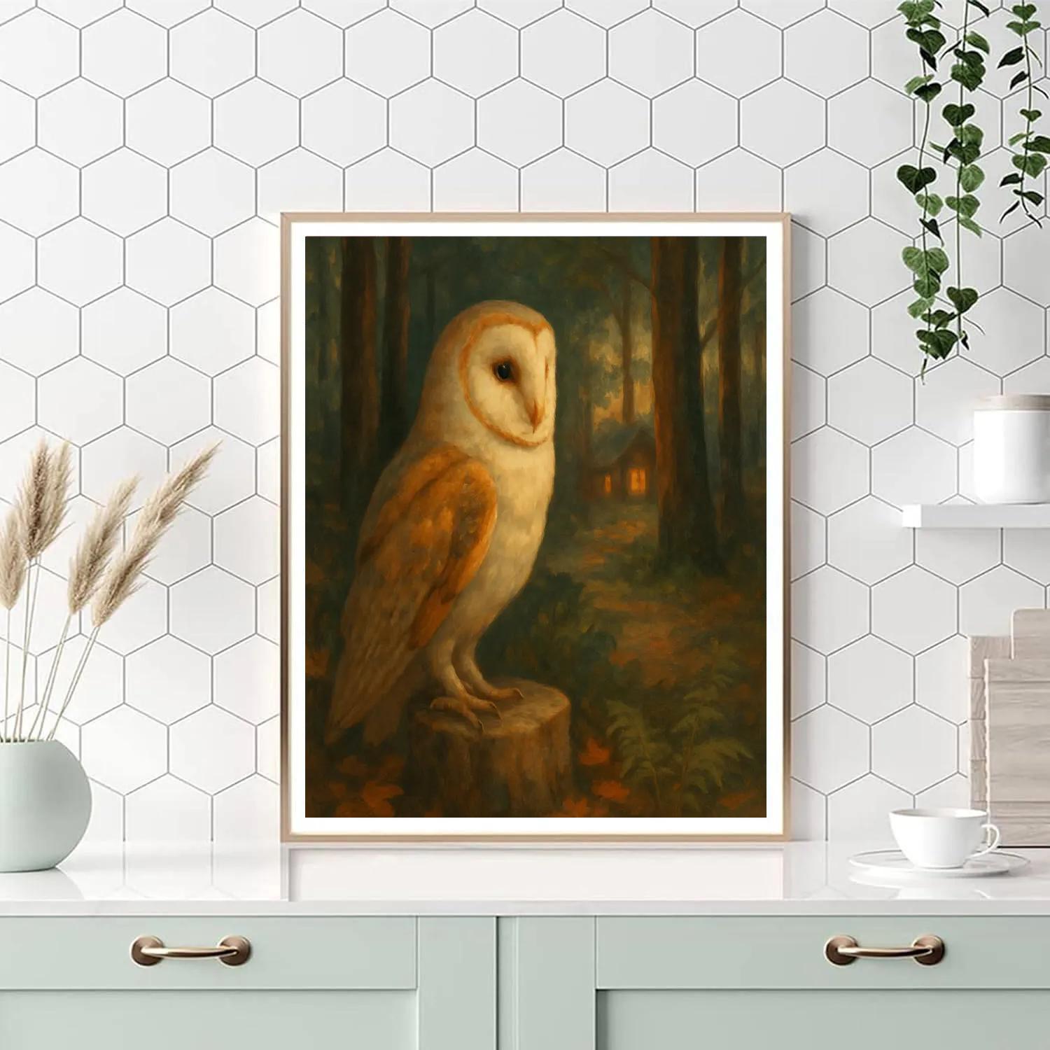 Barn Owl Hearthlight In The Woodland Clearing Painting by numbers kit