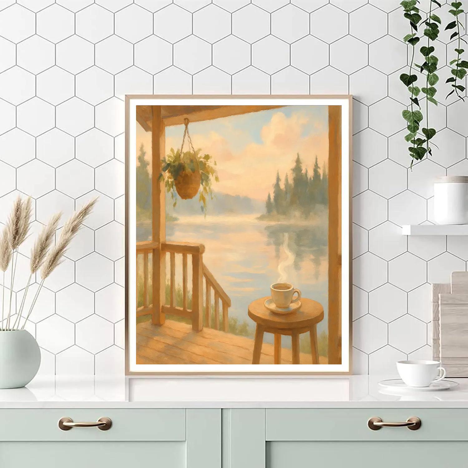 Morning Tea On The Porch Overlooking The Lake Numbered painting kits