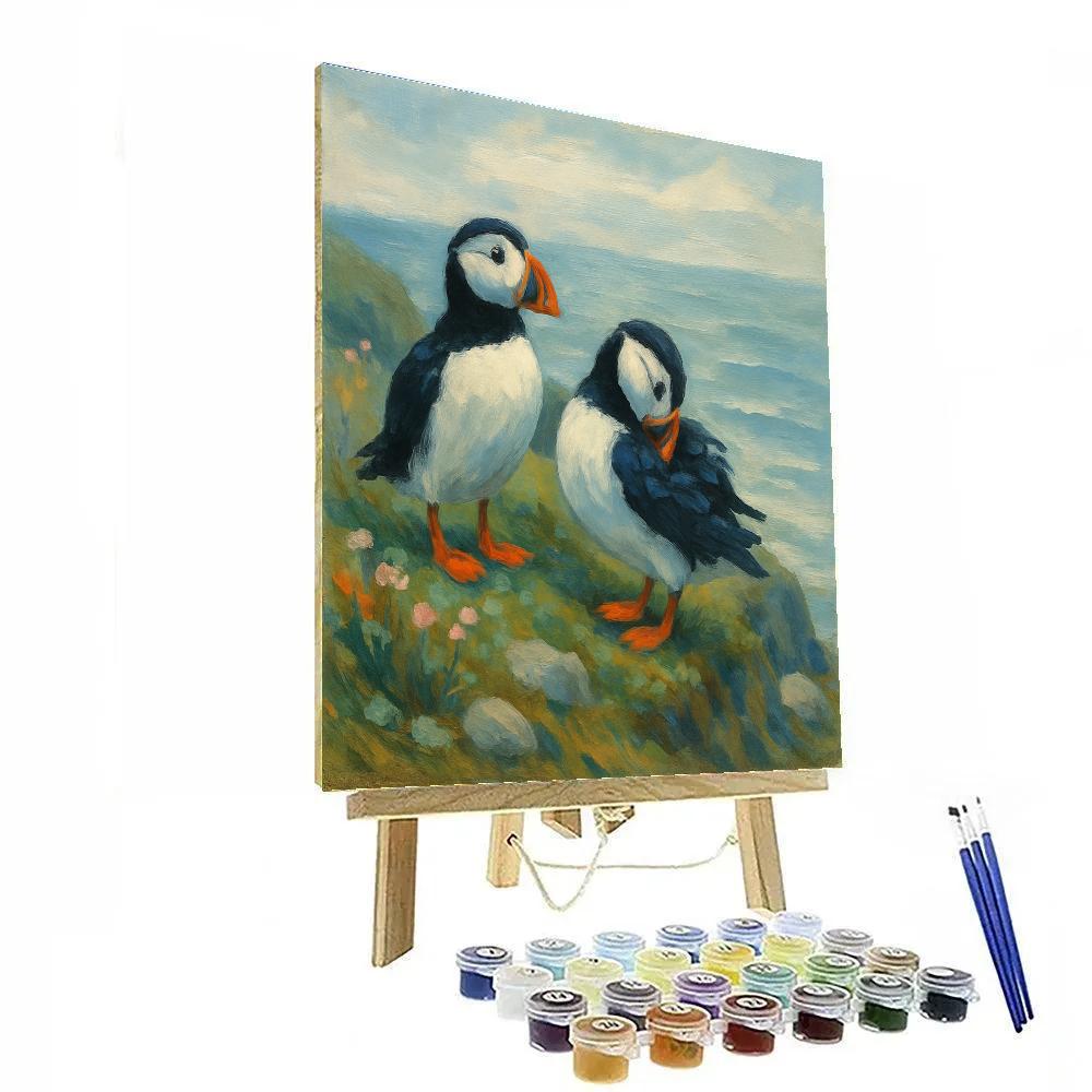Seaside Puffins On A Wind Quiet Cliff Painting by numbers kit