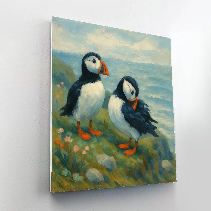 Seaside Puffins On A Wind Quiet Cliff Painting by numbers kit