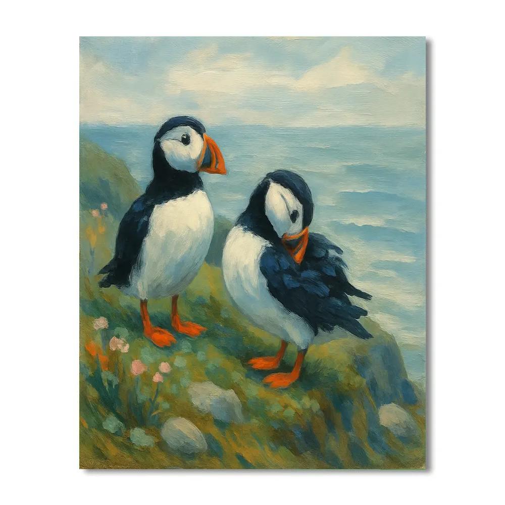 Seaside Puffins On A Wind Quiet Cliff Painting by numbers kit