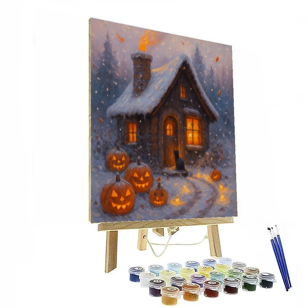 Snowy Harvest Night At The Hearth Cottage Paint by numbers art