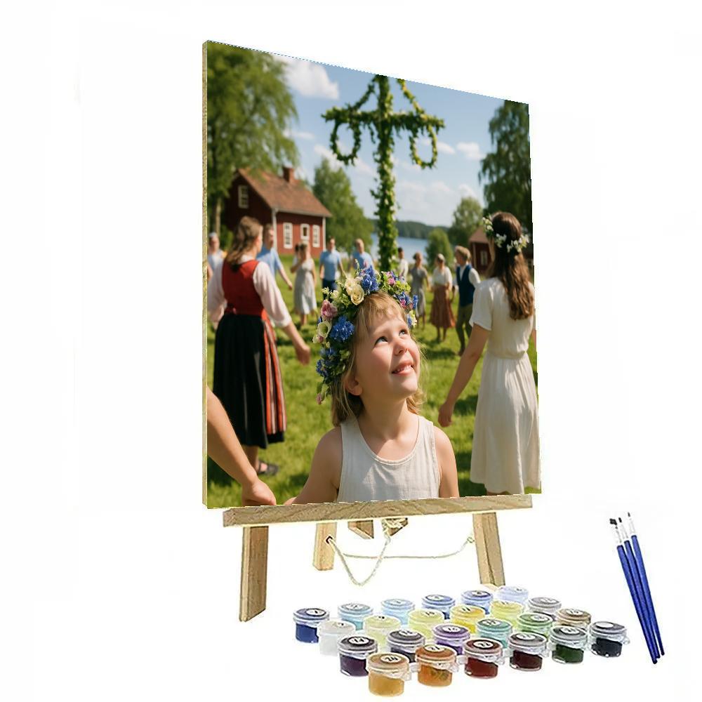 Midsummer Pole Dancing And Flower Crowns Dalarna Sweden painting number kit