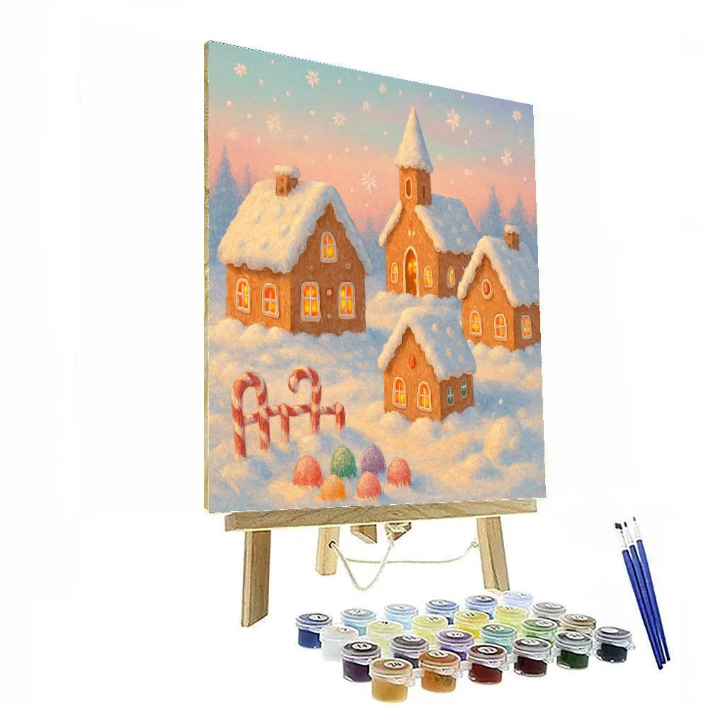 Snowy Gingerbread Village At Dawn DIY paint by numbers