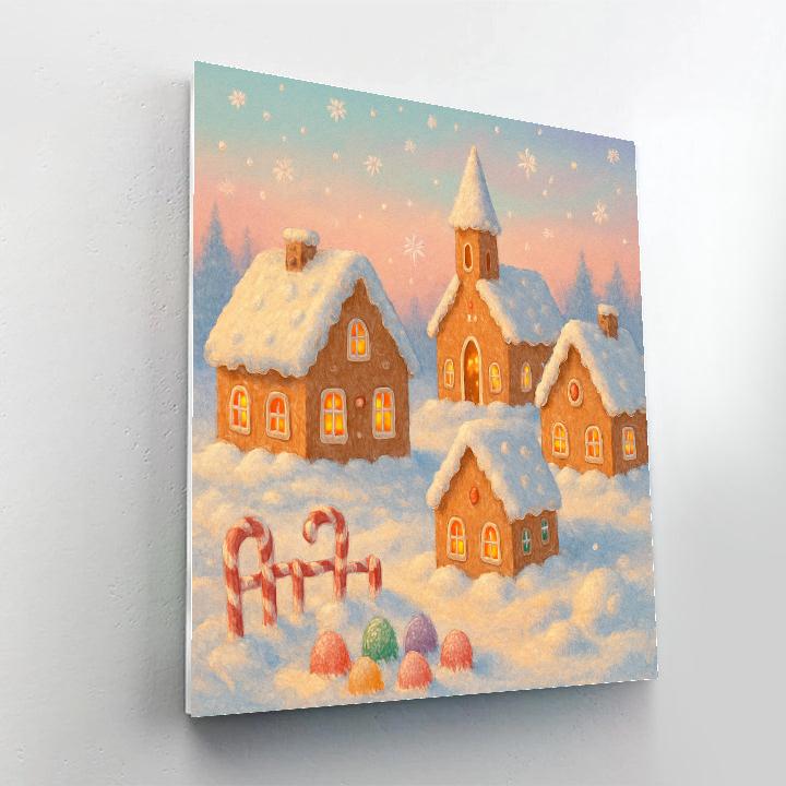 Snowy Gingerbread Village At Dawn DIY paint by numbers