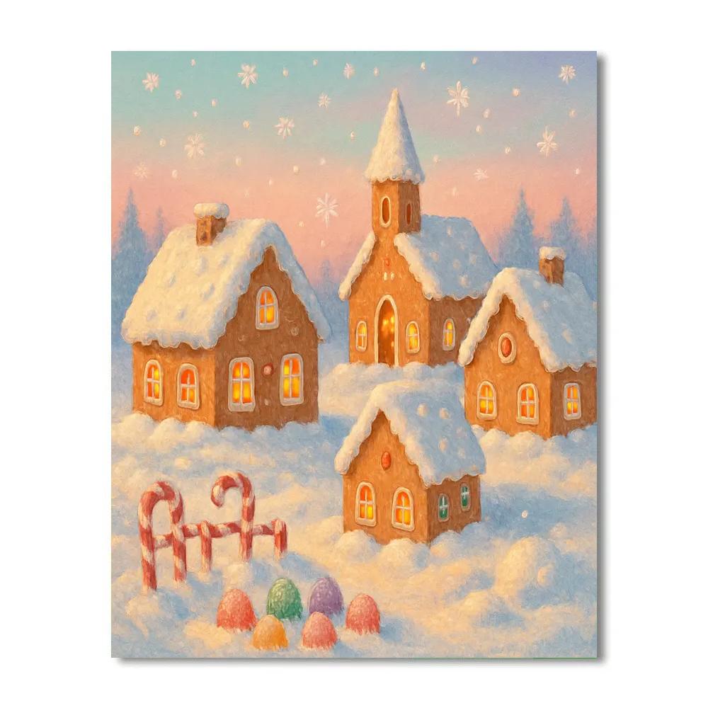 Snowy Gingerbread Village At Dawn DIY paint by numbers