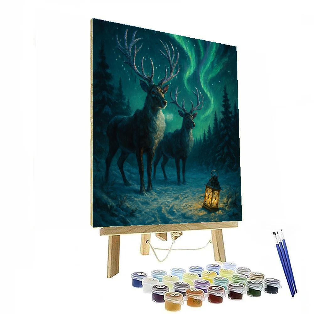 Reindeer Guardians Of The Aurora Forest Painting by numbers kit