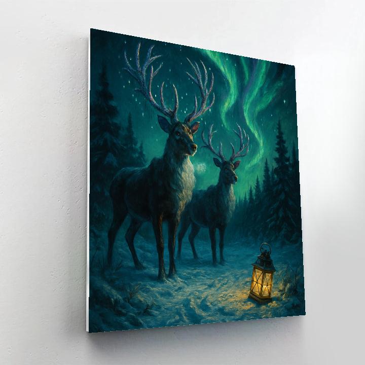Reindeer Guardians Of The Aurora Forest Painting by numbers kit