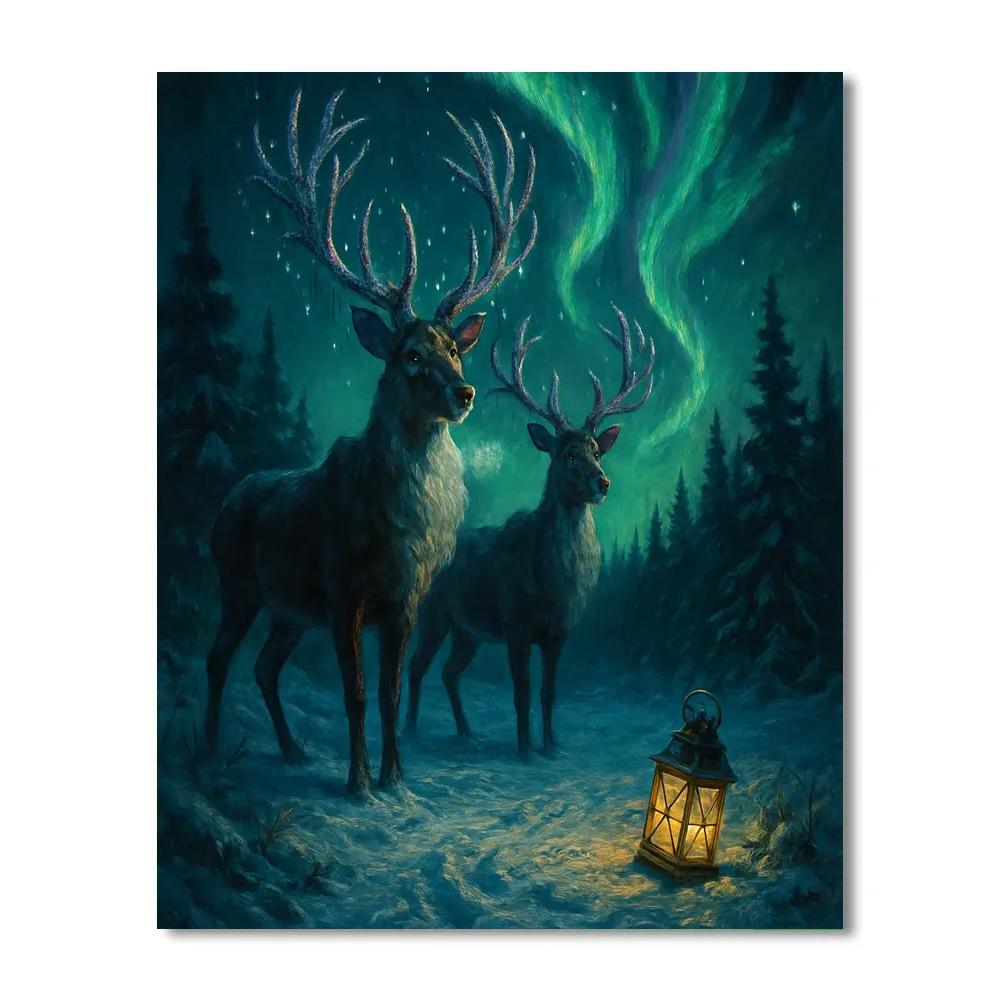 Reindeer Guardians Of The Aurora Forest Painting by numbers kit
