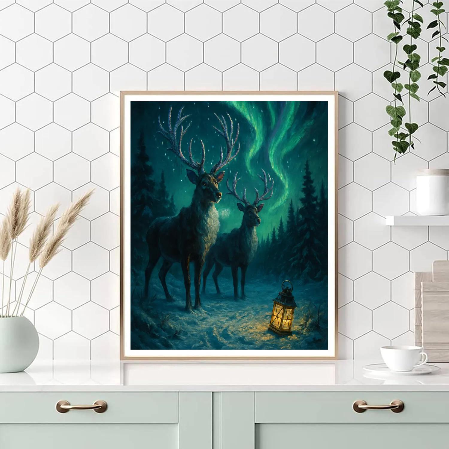 Reindeer Guardians Of The Aurora Forest Painting by numbers kit