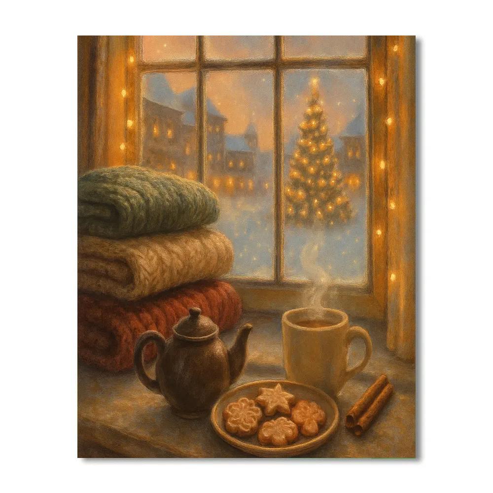 Christmas Tea By The Window Nook DIY paint by numbers