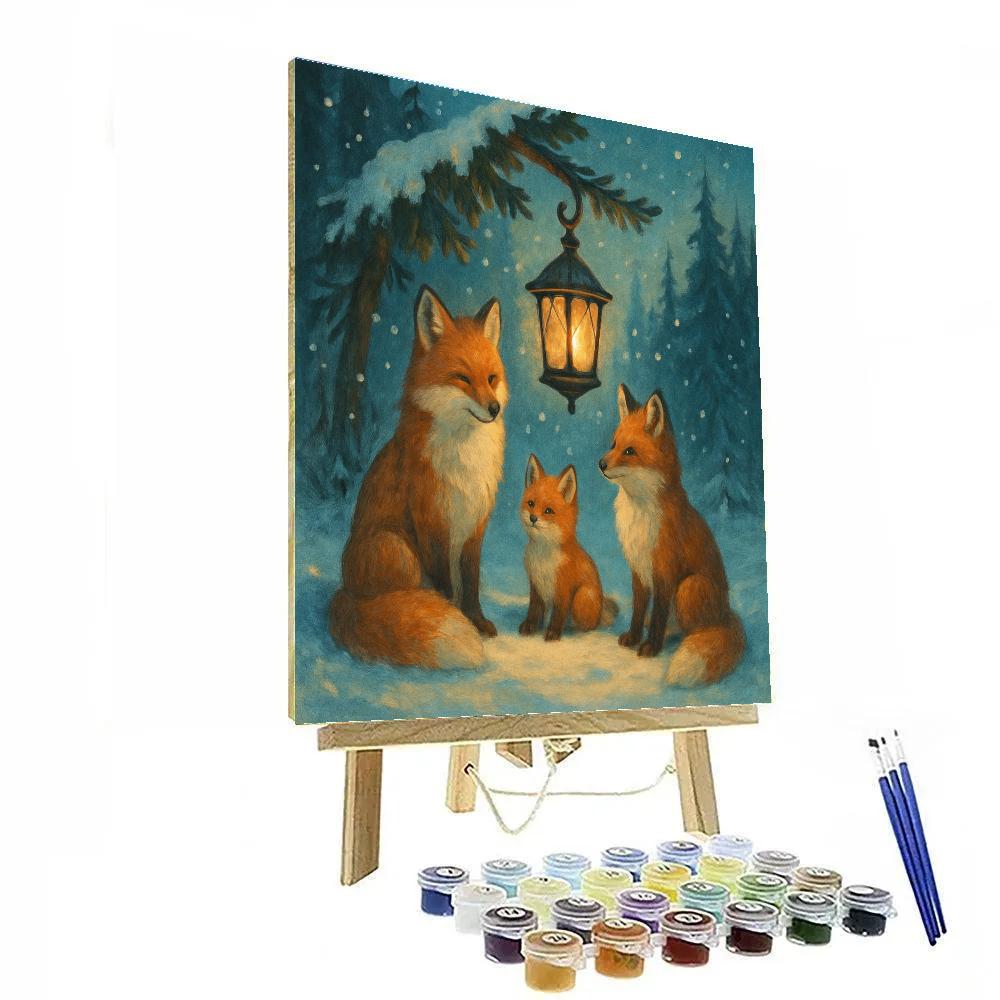 Frosty Foxes At The Evergreen Lantern paint by color
