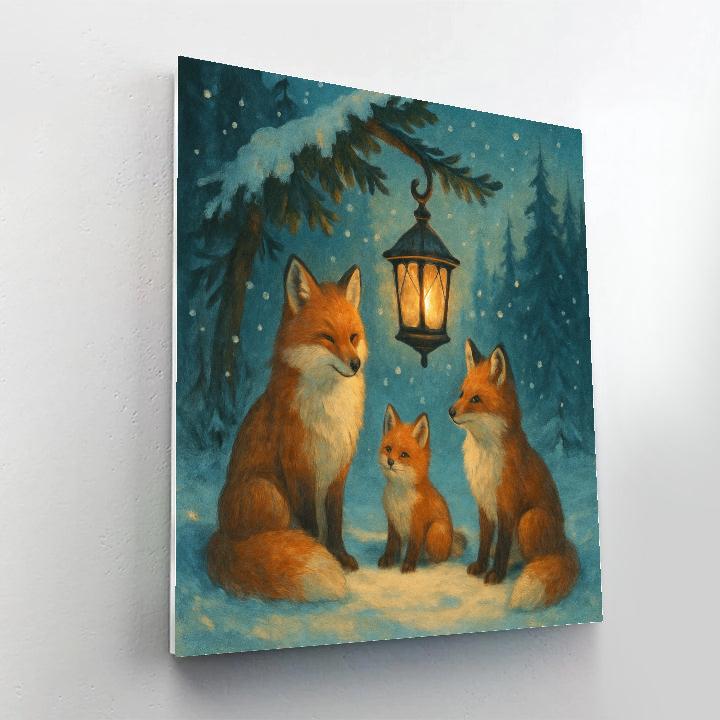 Frosty Foxes At The Evergreen Lantern paint by color