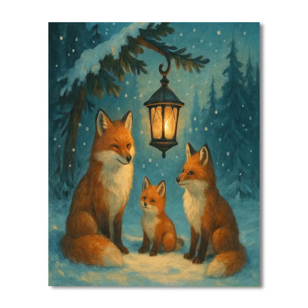 Frosty Foxes At The Evergreen Lantern paint by color