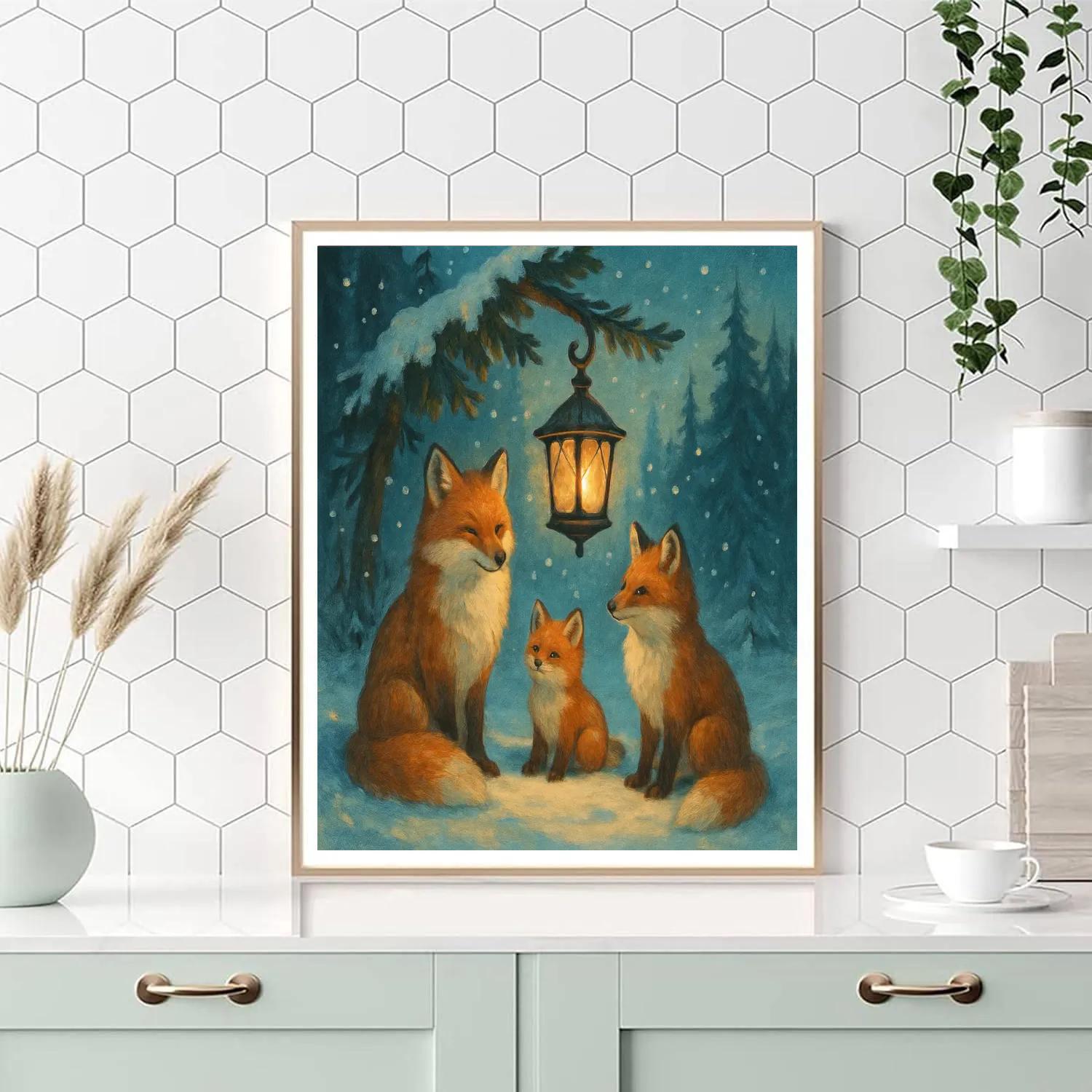 Frosty Foxes At The Evergreen Lantern paint by color