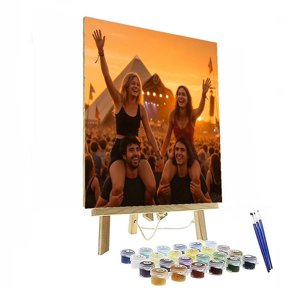 Glastonbury Festival Crowd At Sunset Somerset Number painting
