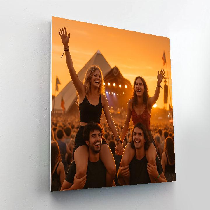 Glastonbury Festival Crowd At Sunset Somerset Number painting