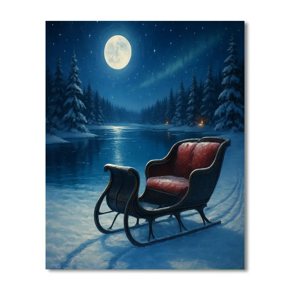 Moonlit Sleigh On The Frozen Lake Paint by numbers art