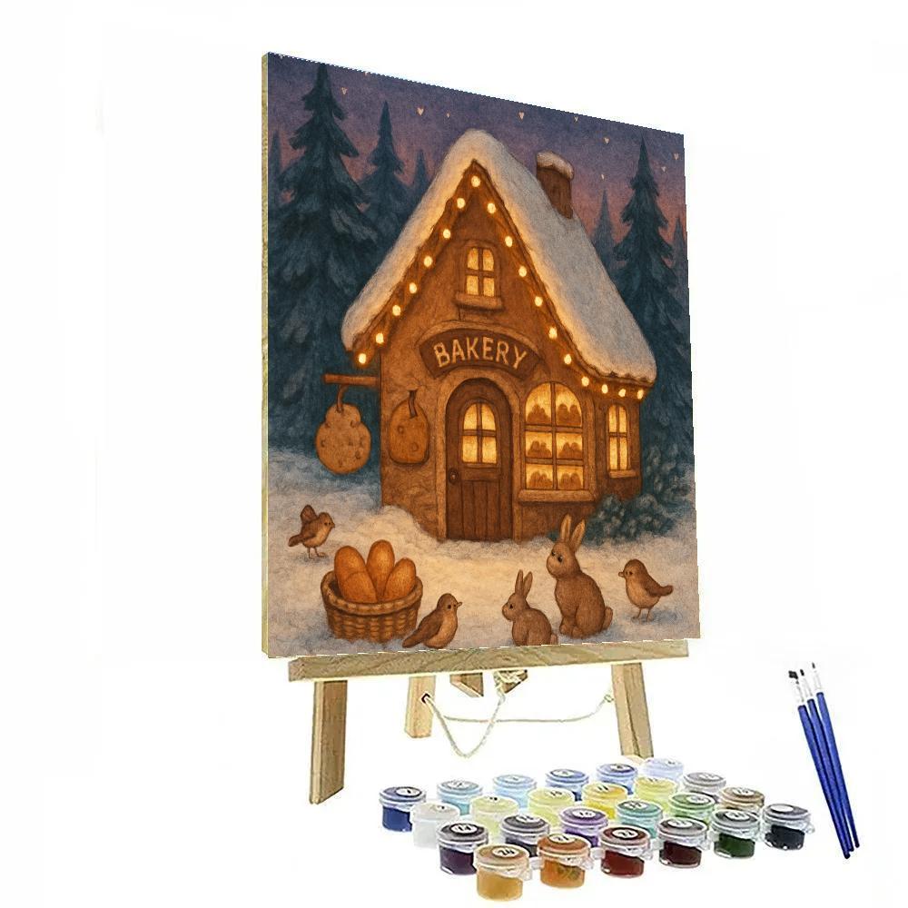 Woodland Christmas Bakery At Dusk Numbered painting kits