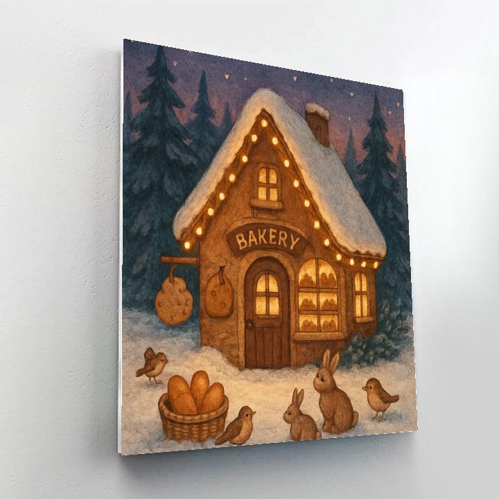 Woodland Christmas Bakery At Dusk Numbered painting kits