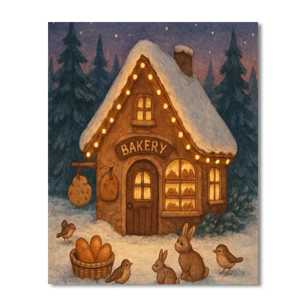 Woodland Christmas Bakery At Dusk Numbered painting kits