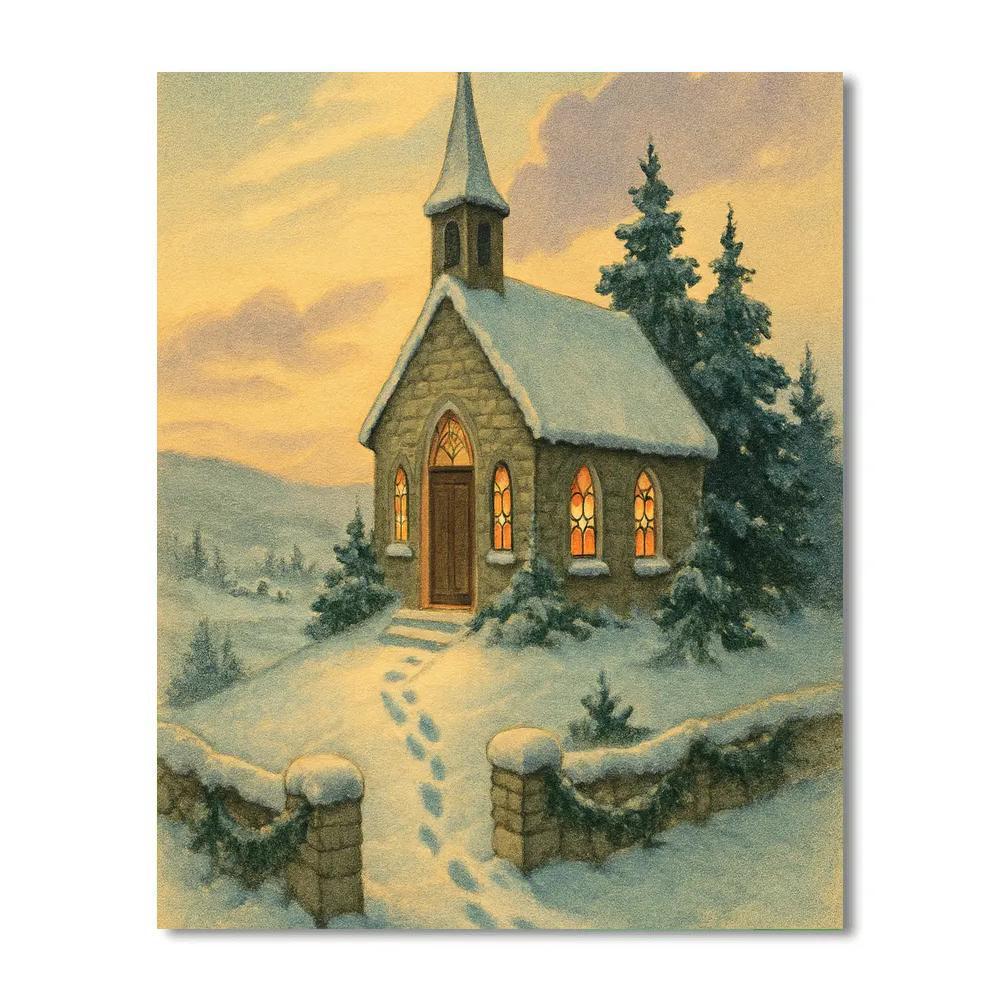 First Snow At The Mountain Chapel Paint by numbers art